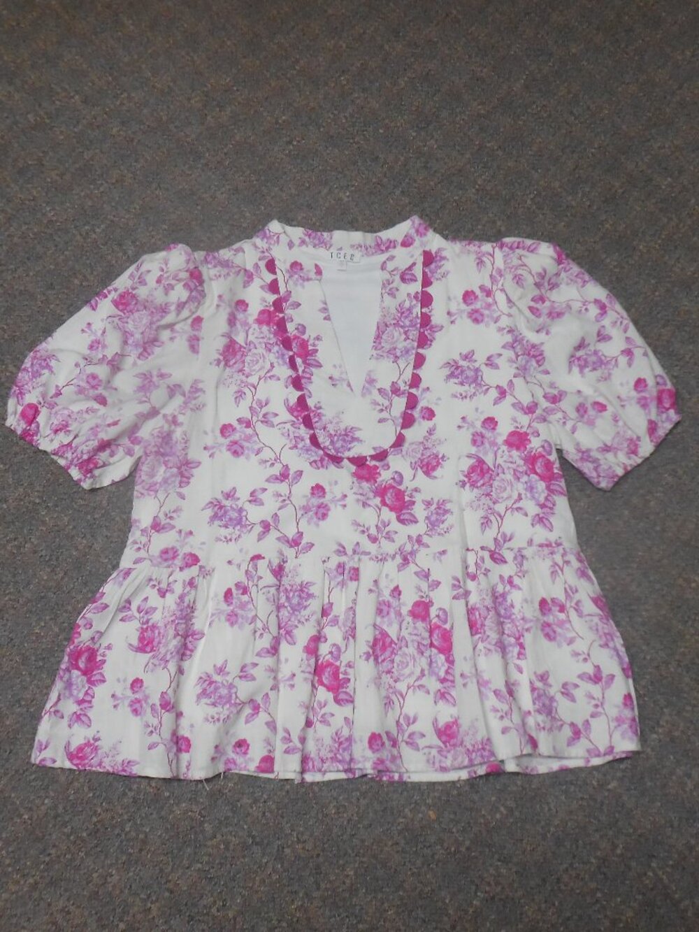 TCEC Pink Toile Print Floral Blouse L
